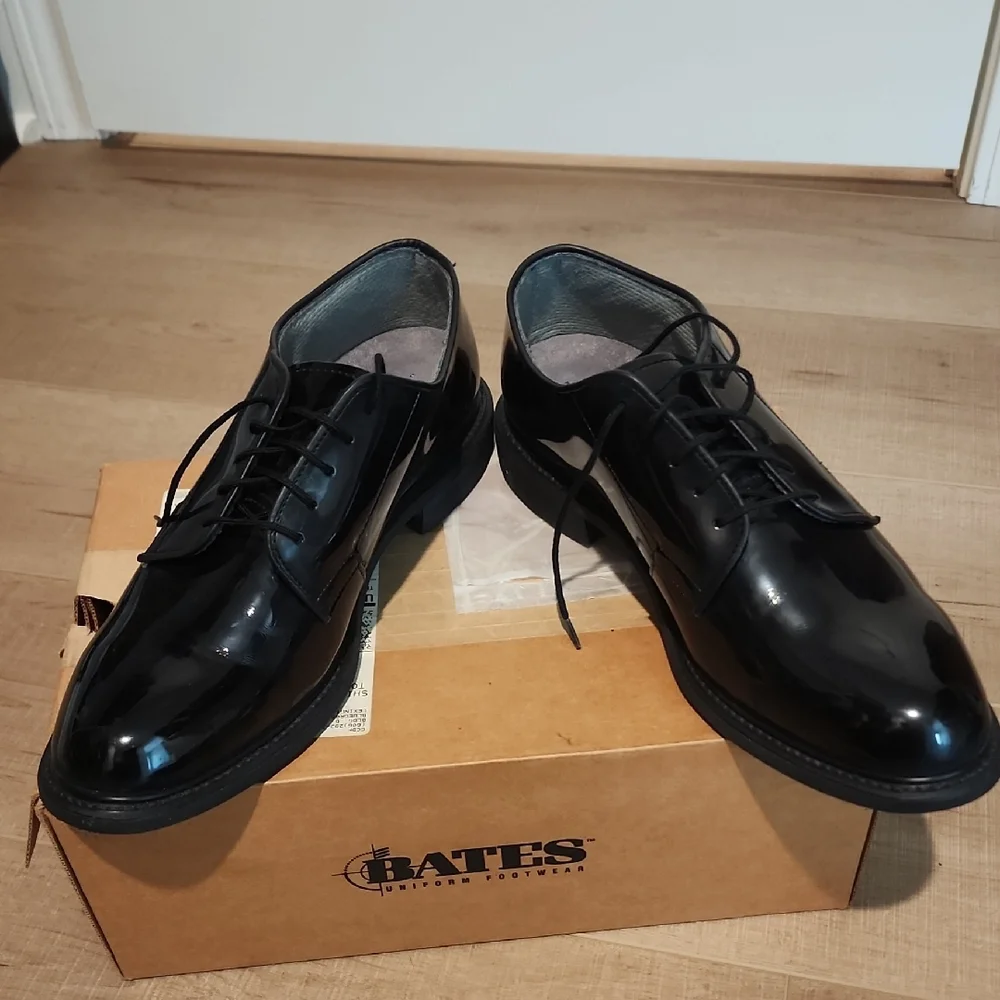 Bates Black Oxford Shoes Polished Leather Formal - Picture 2 of 4